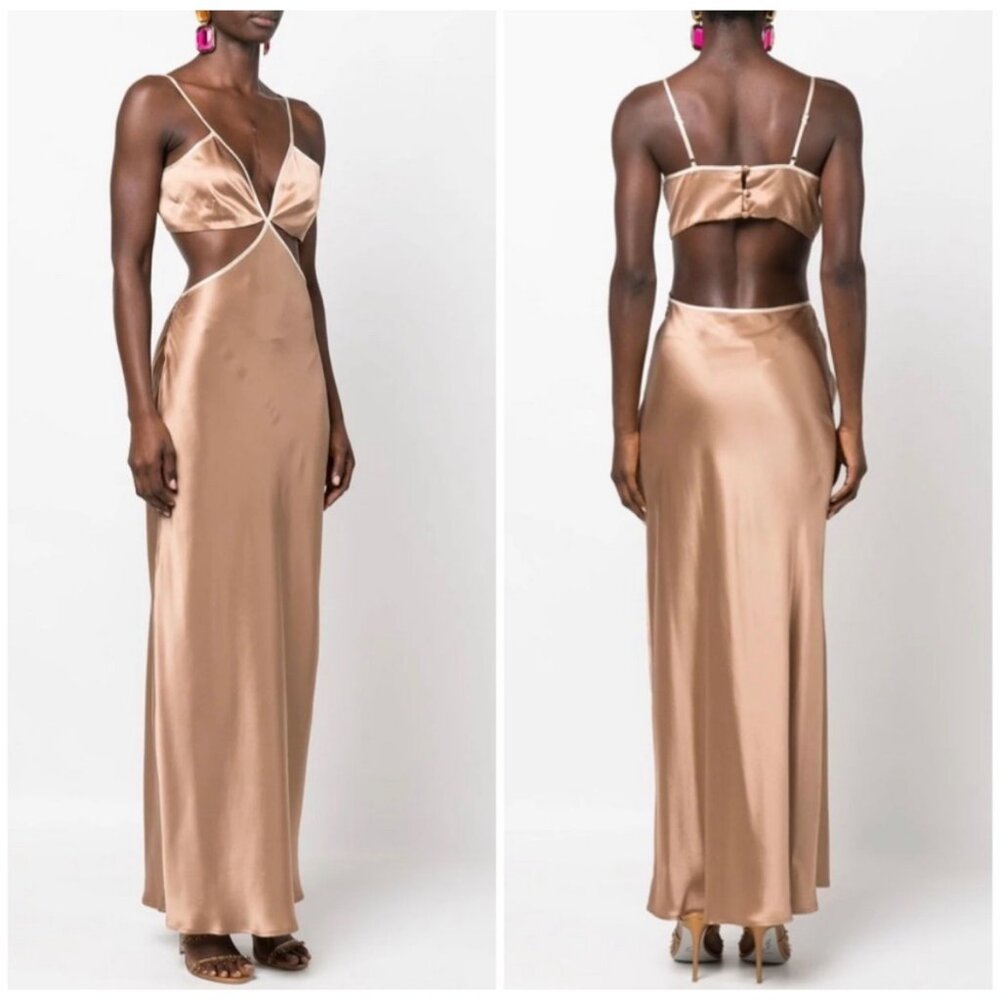 NWOT Reformation Poppies 100% Silk Cutout Maxi Dress in Croissant